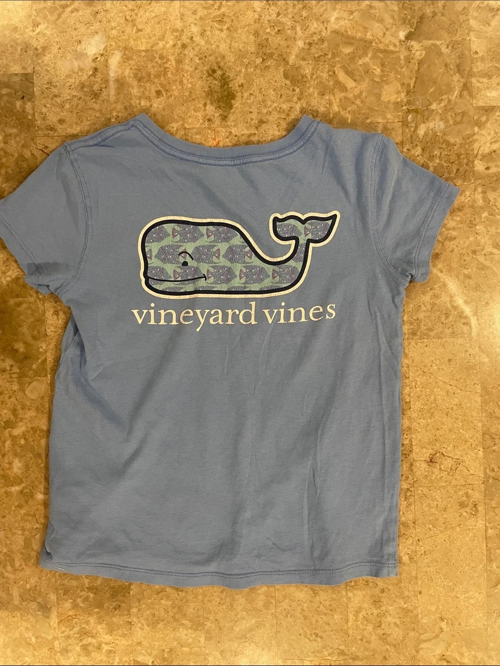 Classic Vineyard Vines kids Sky Blue Pocket Tee with Whale Logo